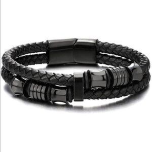 New Men’s Black Braided Leather Bracelet